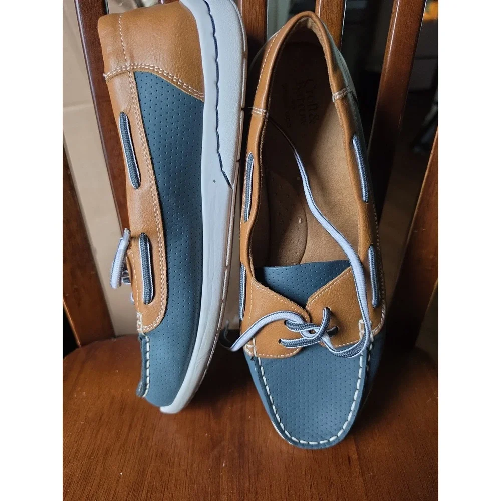 Croft & Barrow Women's Boat Shoe Flats Blue/Brown Ortholite Eco Comfort 9.5